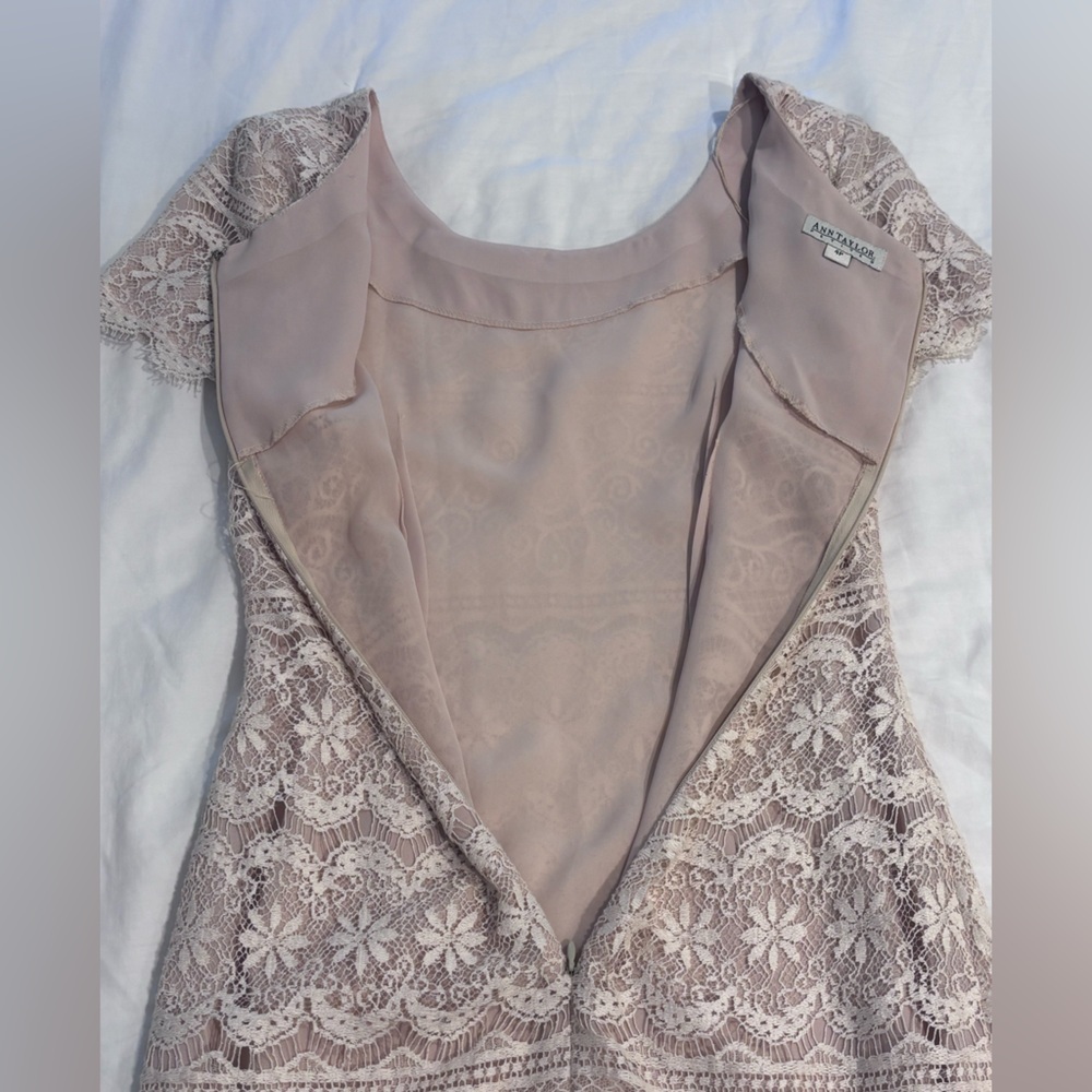 Vintage 90s Ann Taylor Champagne/Ivory Lace Mini Dress 4P - Picture 14 of 16